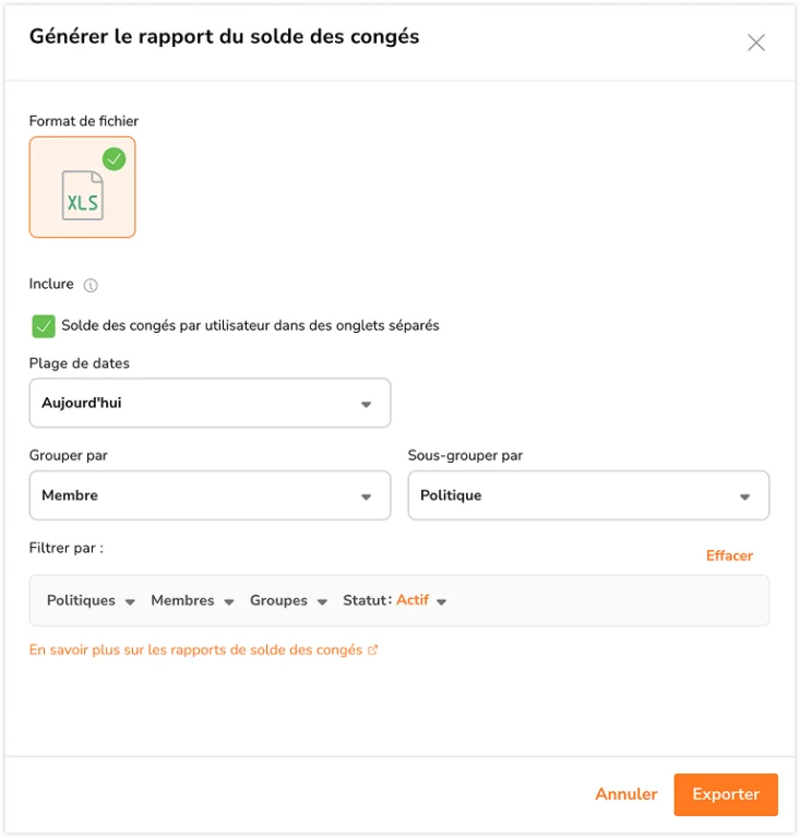 Exportation du solde des congés